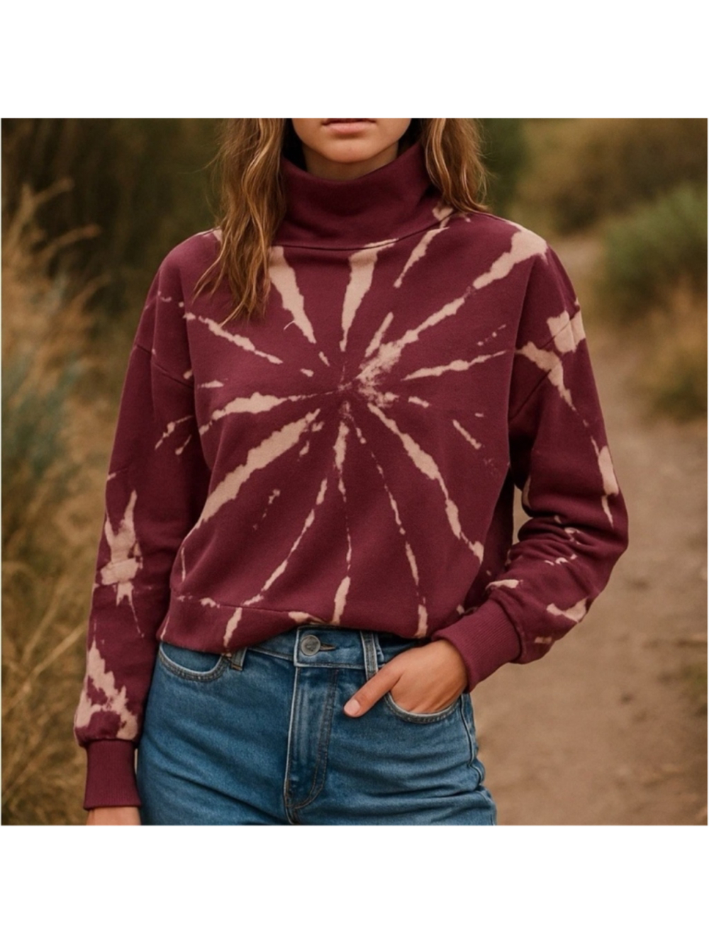525 Revolve Wildberry Multi Tie-Dye Rib Crop Funnel Neck Oversized Sweater Large